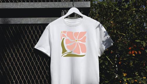 organic cotton t-shirt with floral design hanging outside